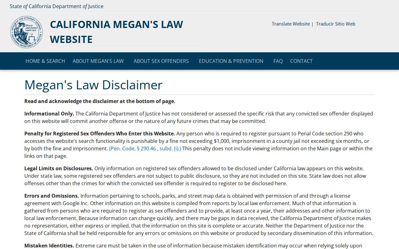 California offender registry result context for a San Francisco residents directory search
