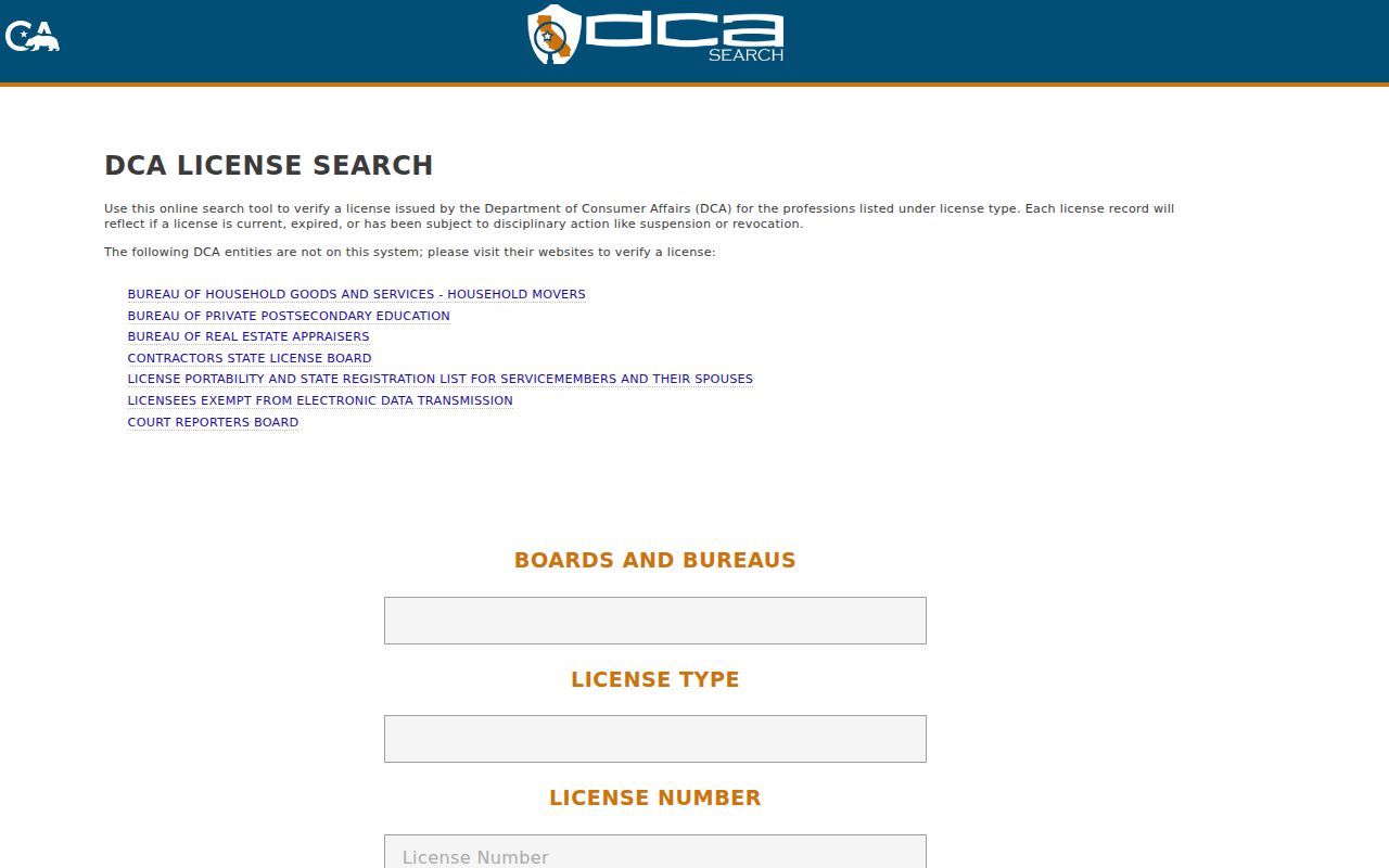 California professional license search supporting a San Francisco residents directory lookup